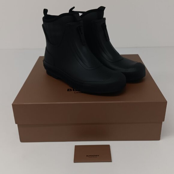 Burberry Women's Flinton Check Black/Charcoal Rain Booties - EU39/US9 - Picture 2 of 16